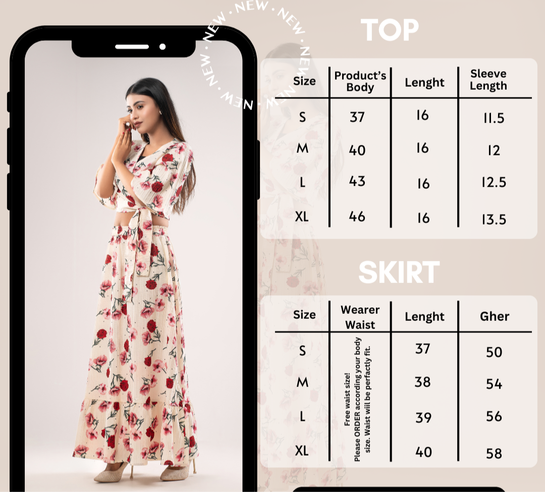 Green Printed Skirt & Top Sets - AURSI