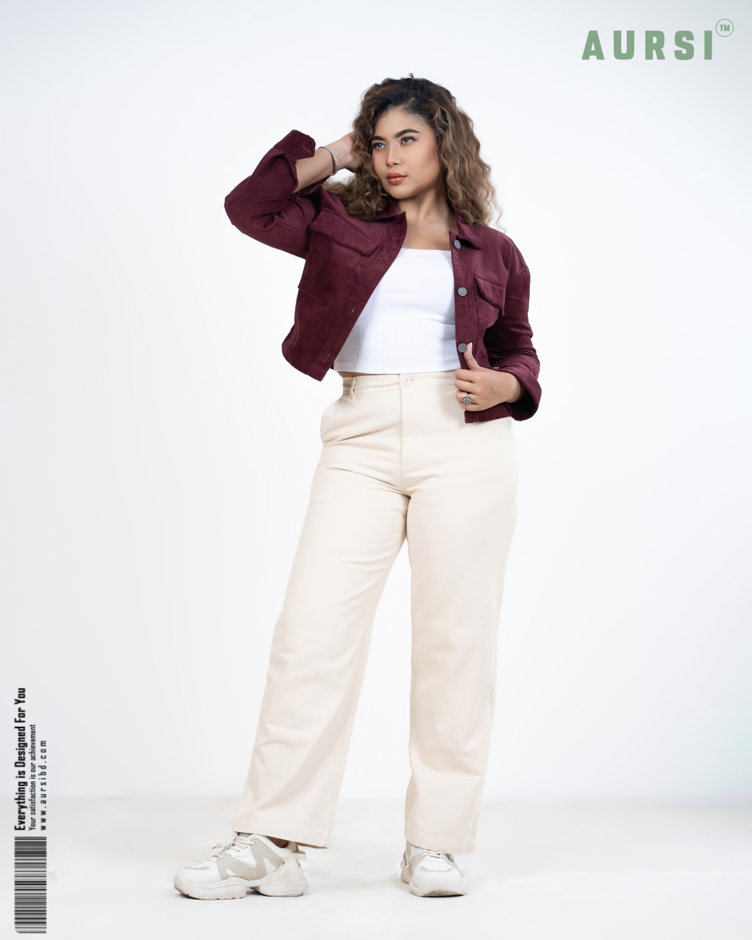 Embroidered Ladies Crop Jacket (Maroon)