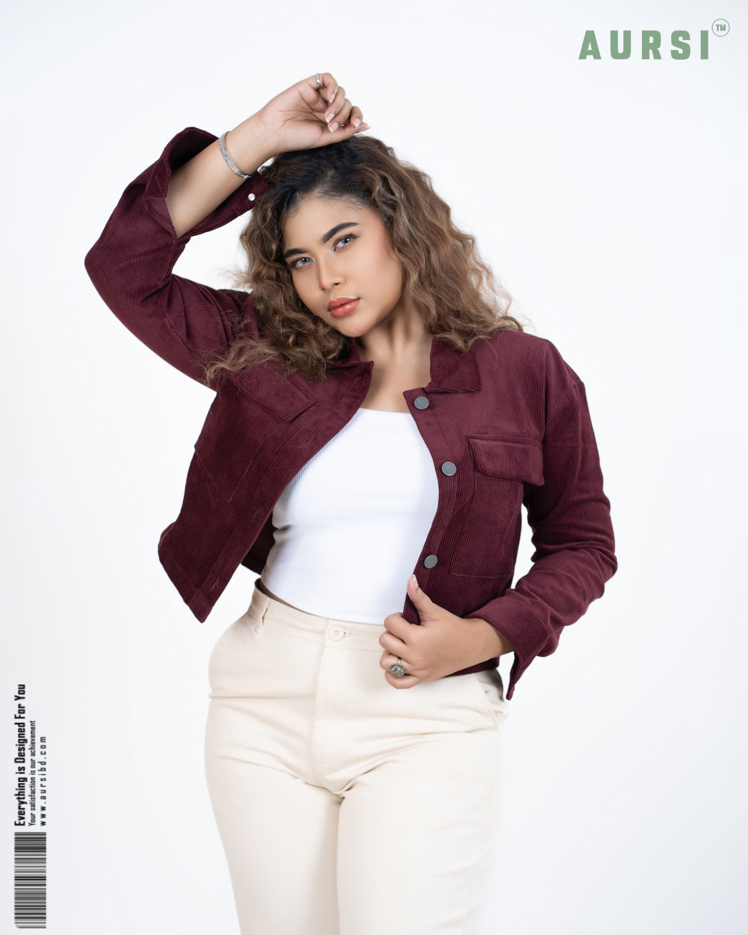 Embroidered Ladies Crop Jacket (Maroon)