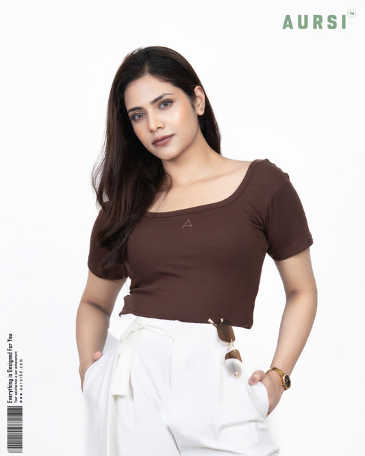 Square Neck Crop Top (Chocolate)