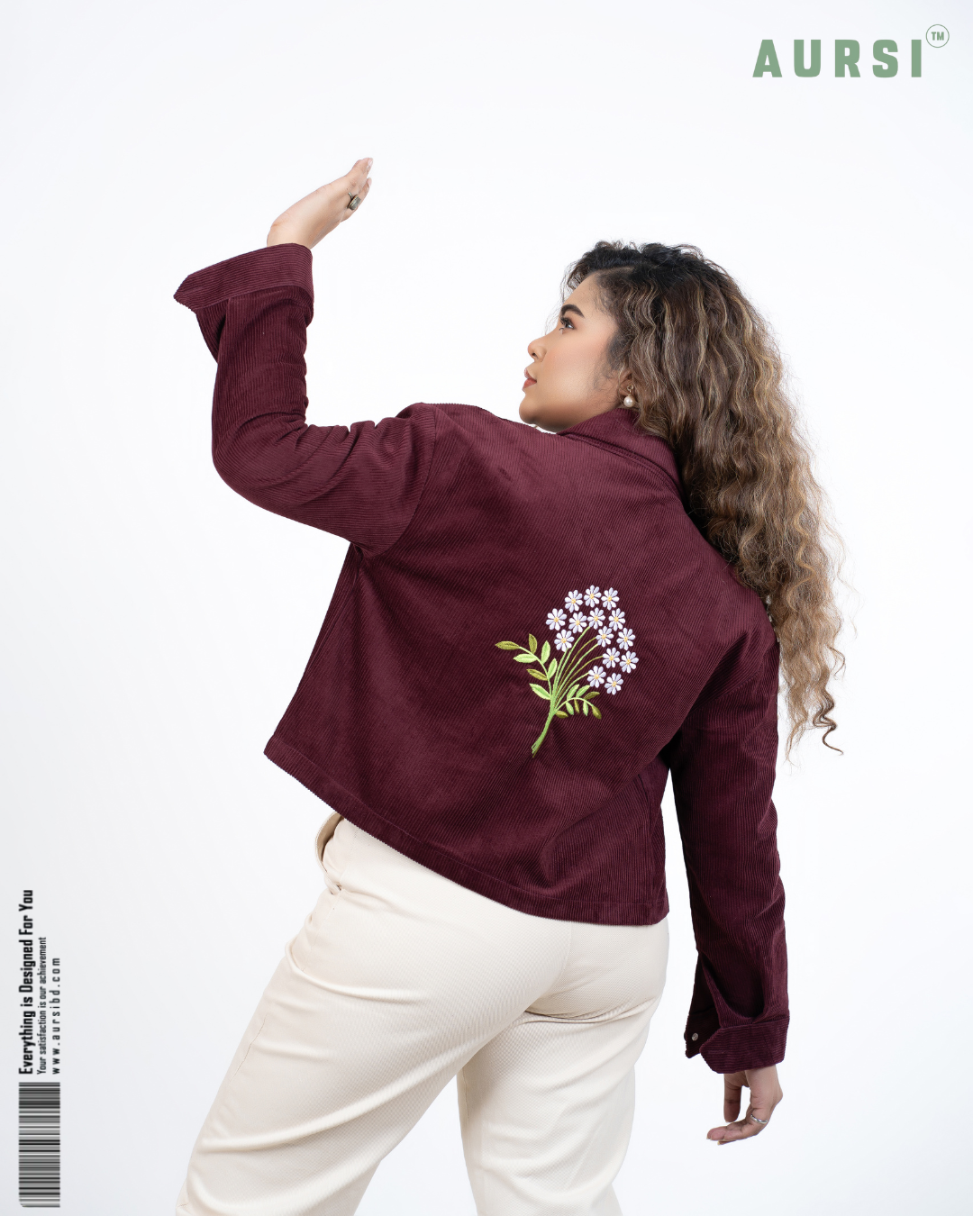 Embroidered Ladies Crop Jacket (Maroon)