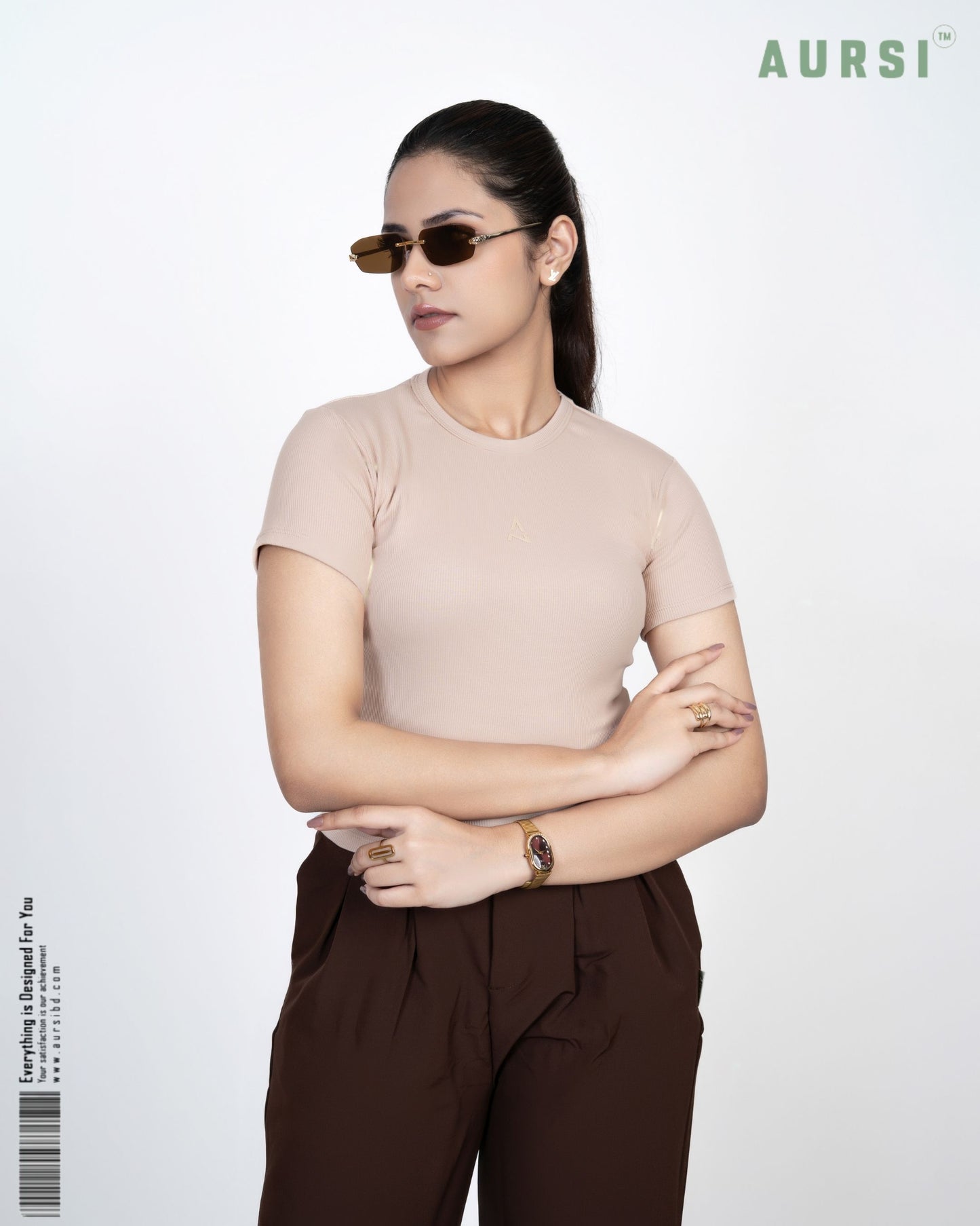 Round Neck Crop Top (Beige)
