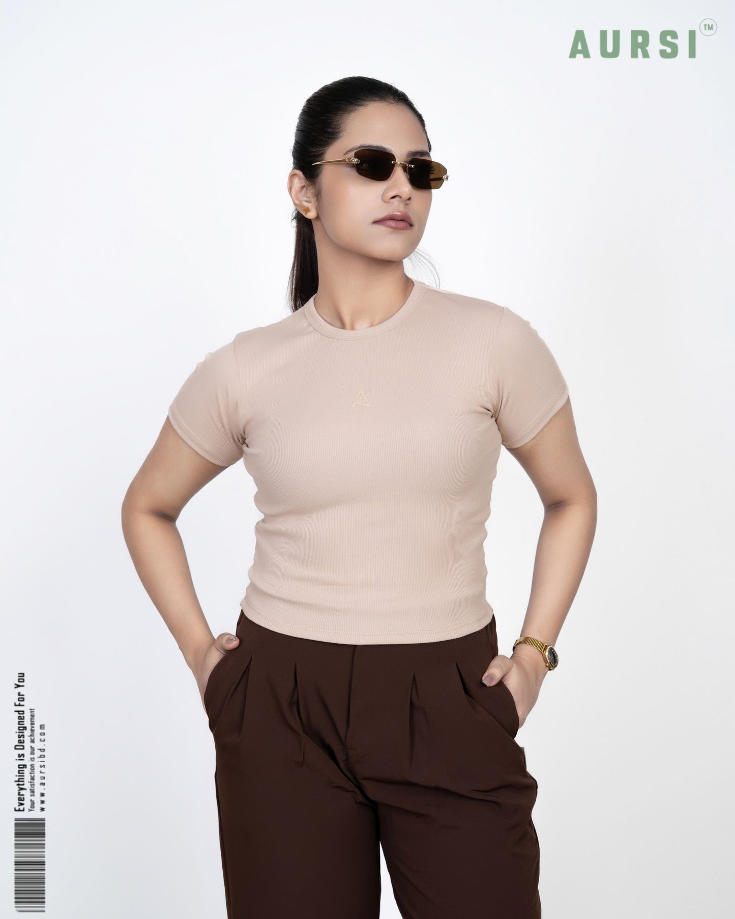 Round Neck Crop Top (Beige)