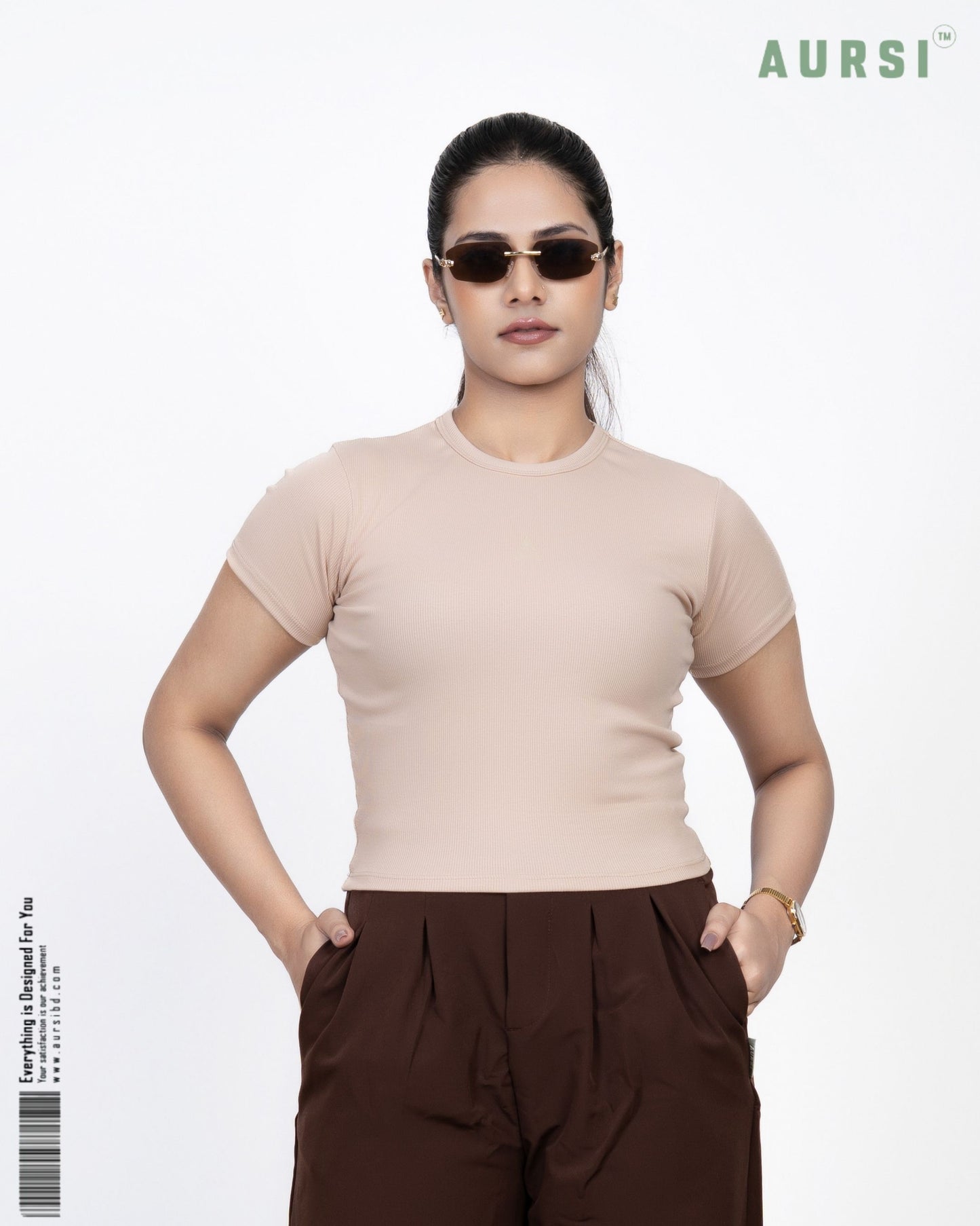 Round Neck Crop Top (Beige)