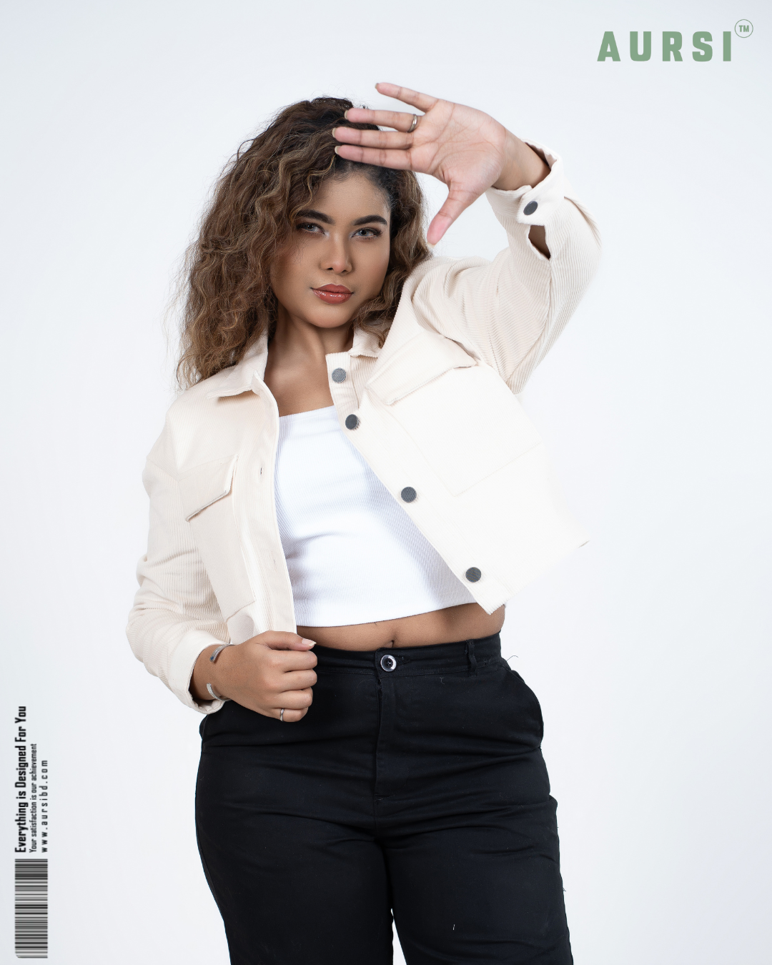 Embroidered Ladies Crop Jacket (Off-White)