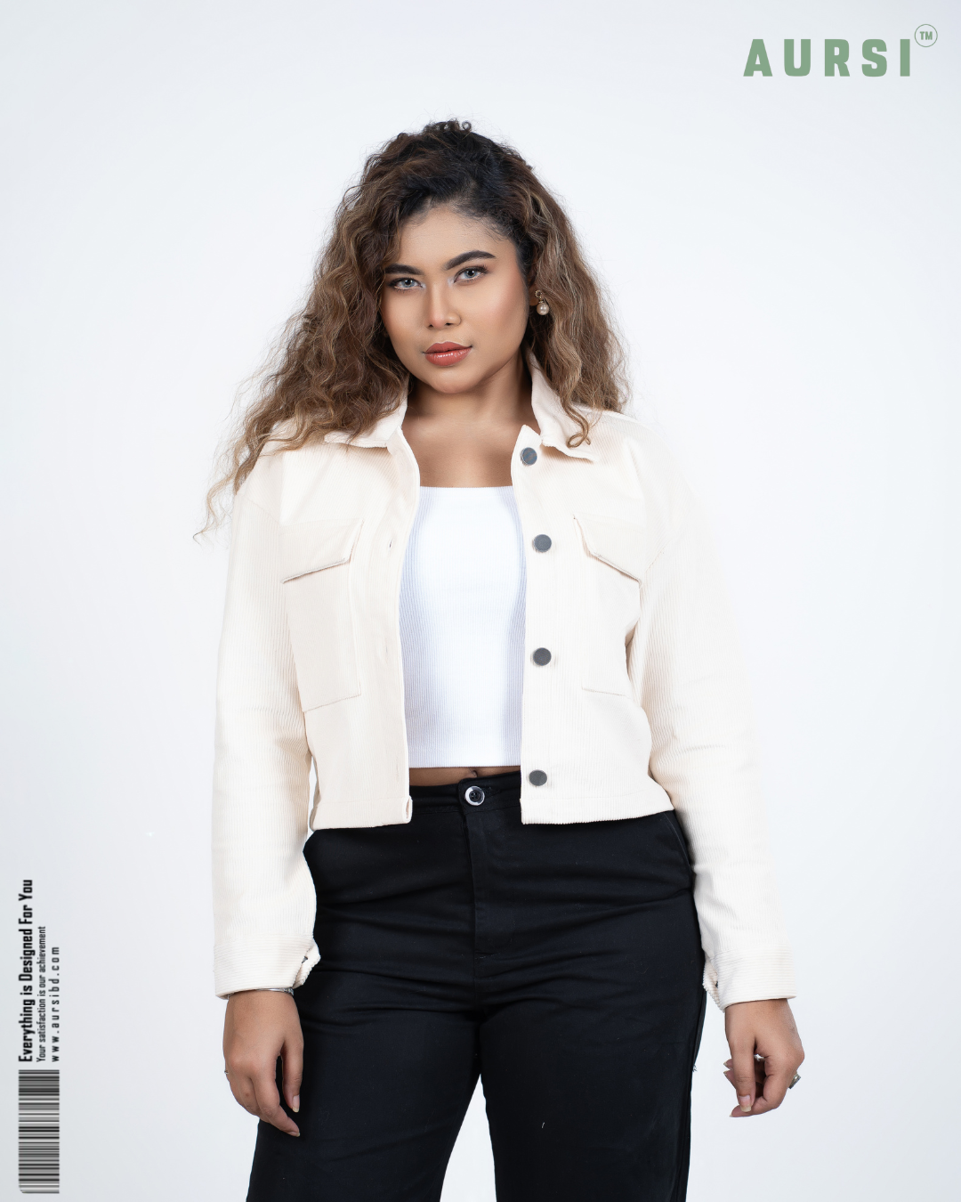 Embroidered Ladies Crop Jacket (Off-White)