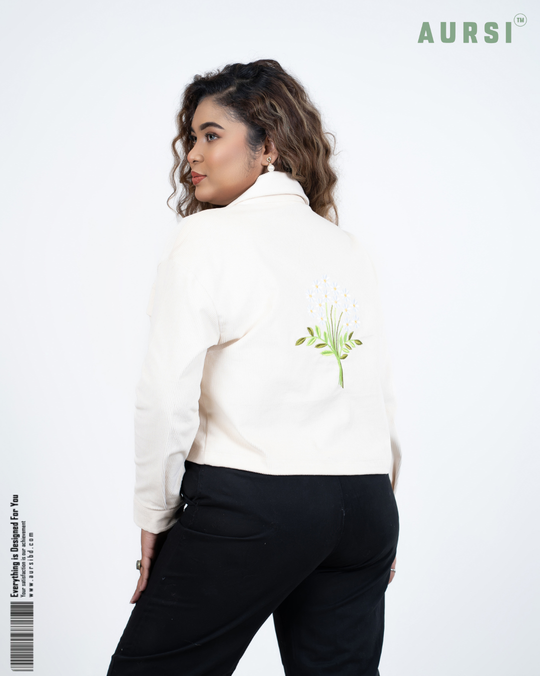 Embroidered Ladies Crop Jacket (Off-White)