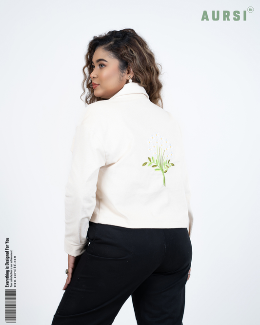 Embroidered Ladies Crop Jacket (Off-White)