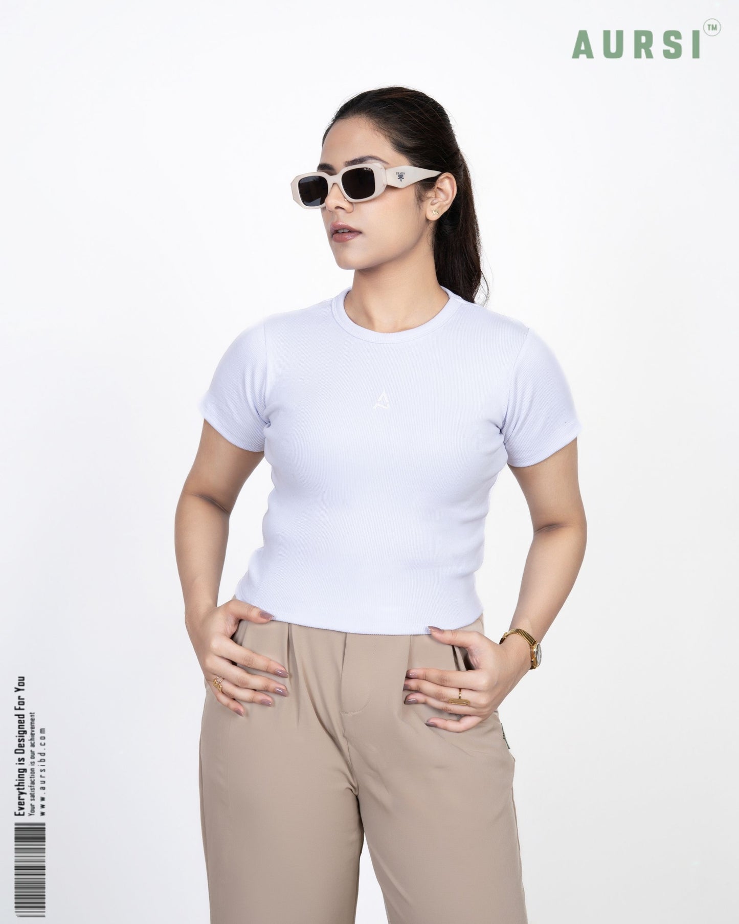Round Neck Crop Top (White)