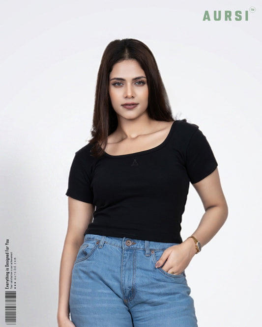 Square Neck Crop Top (Black)