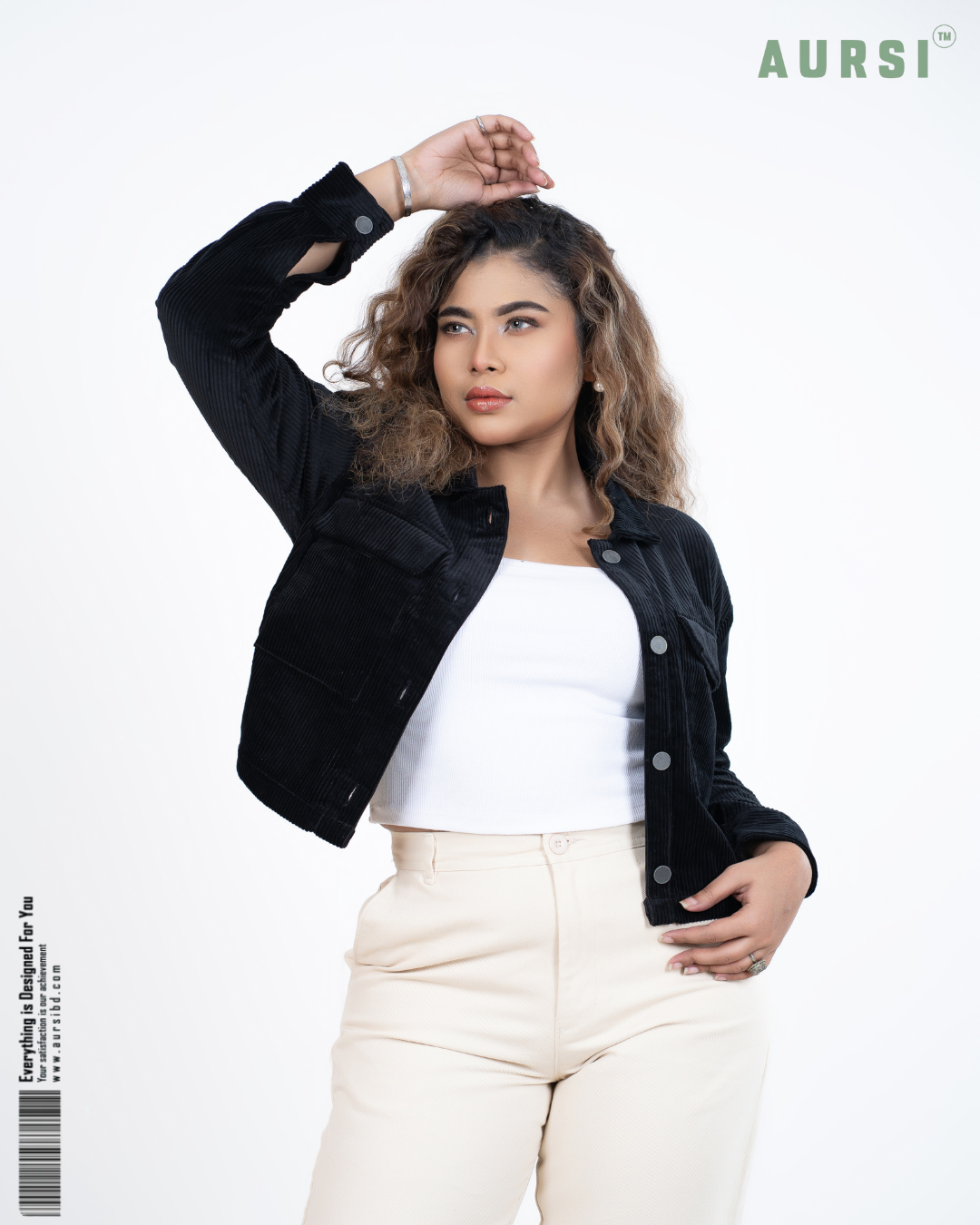 Embroidered Ladies Crop Jacket (Black)