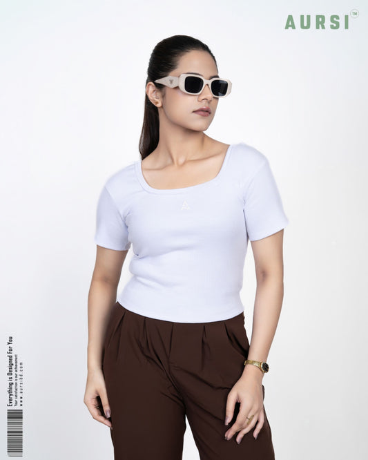 Square Neck Crop Top (White)