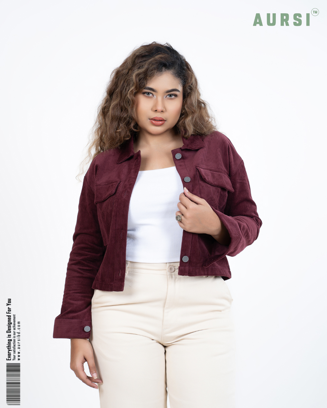 Embroidered Ladies Crop Jacket (Maroon)