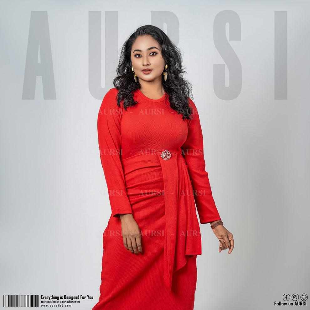 Front Plated Designed Bodycon - Red – AURSI