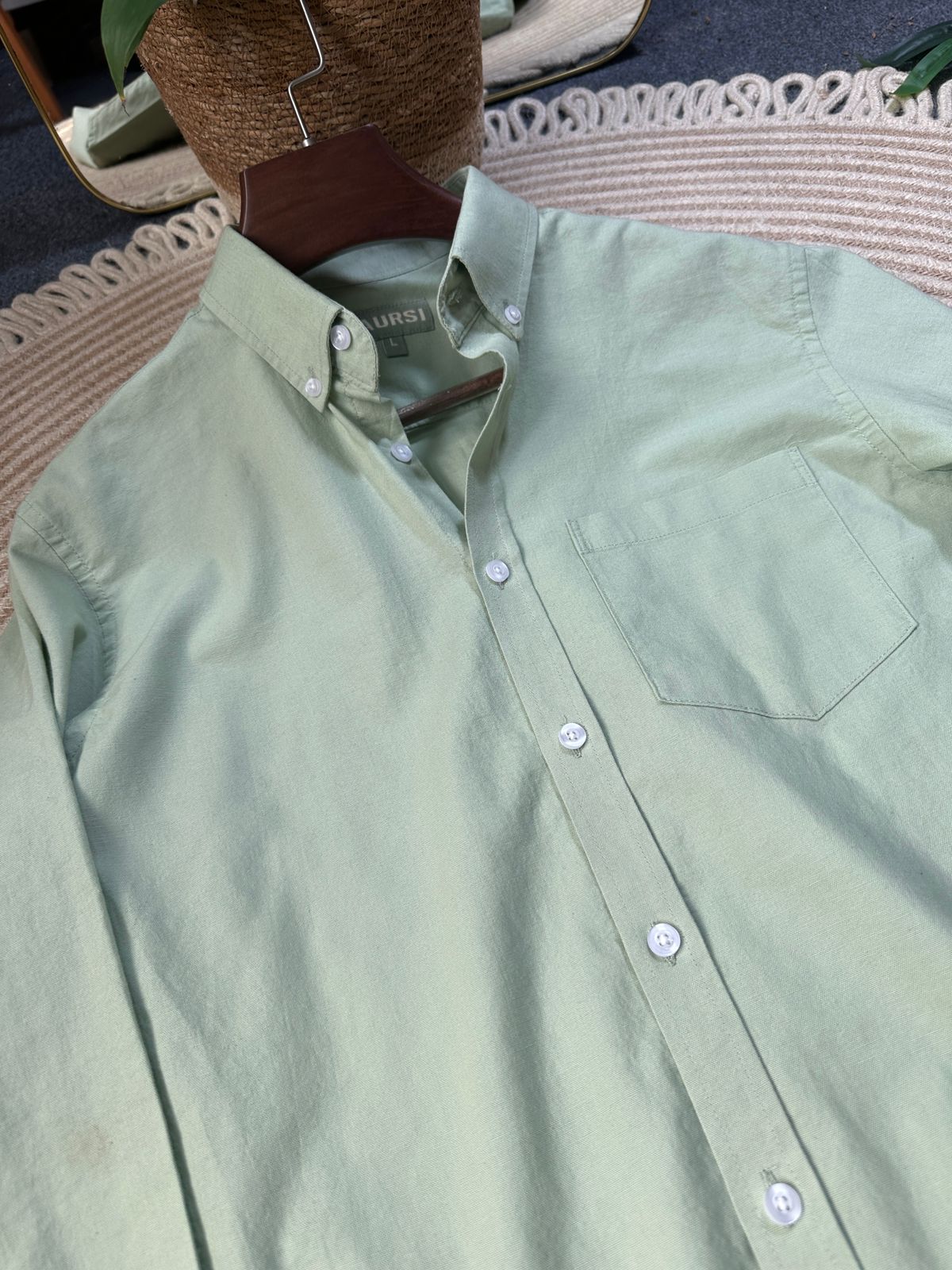 Men's Oxford Long Sleeve Formal Shirt - 26-26 (Pastel Green)