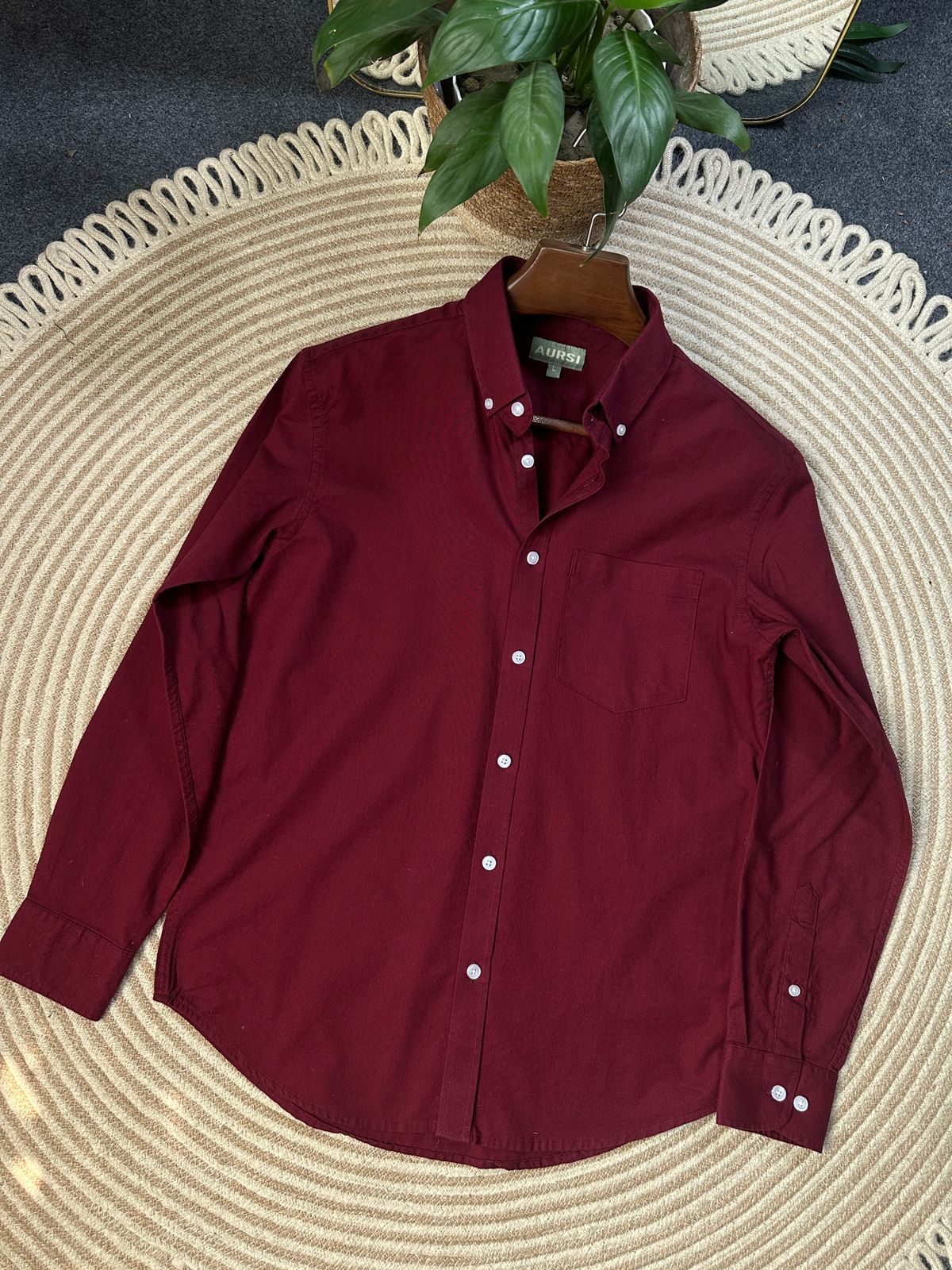 Men's Oxford Long Sleeve Formal Shirt - 26-24 (Maroon)
