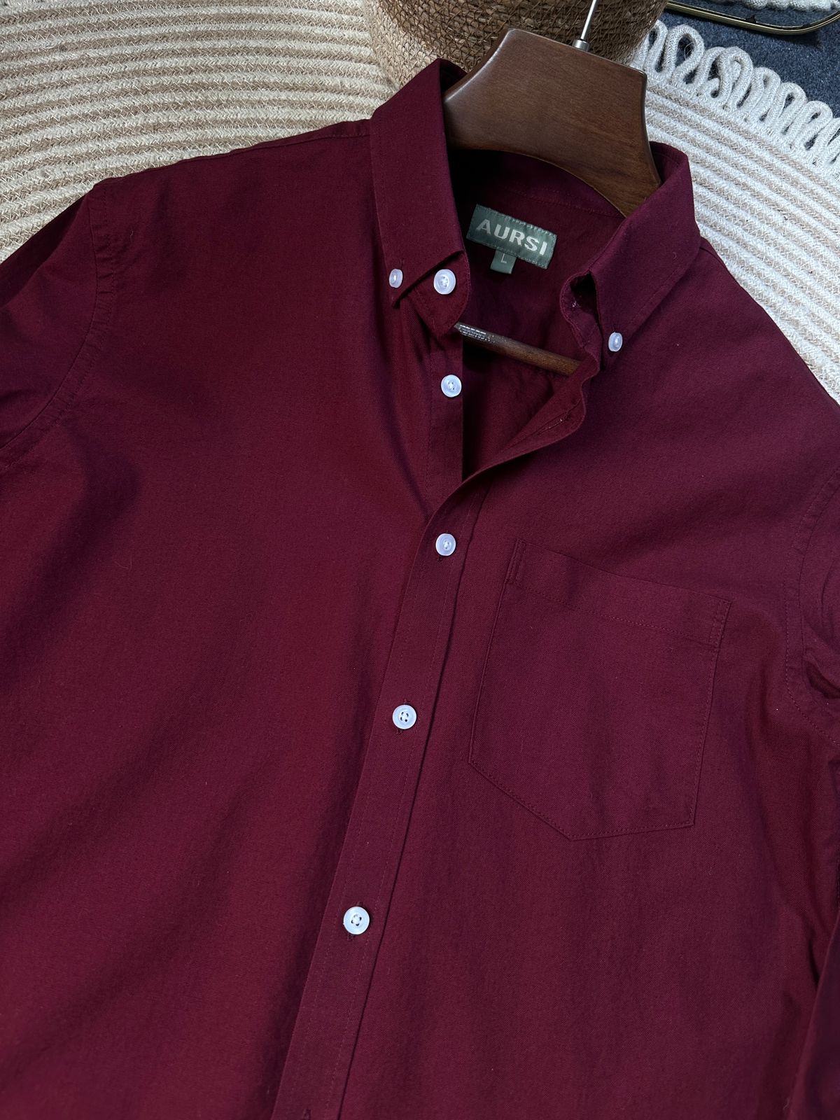 Men's Oxford Long Sleeve Formal Shirt - 26-24 (Maroon)