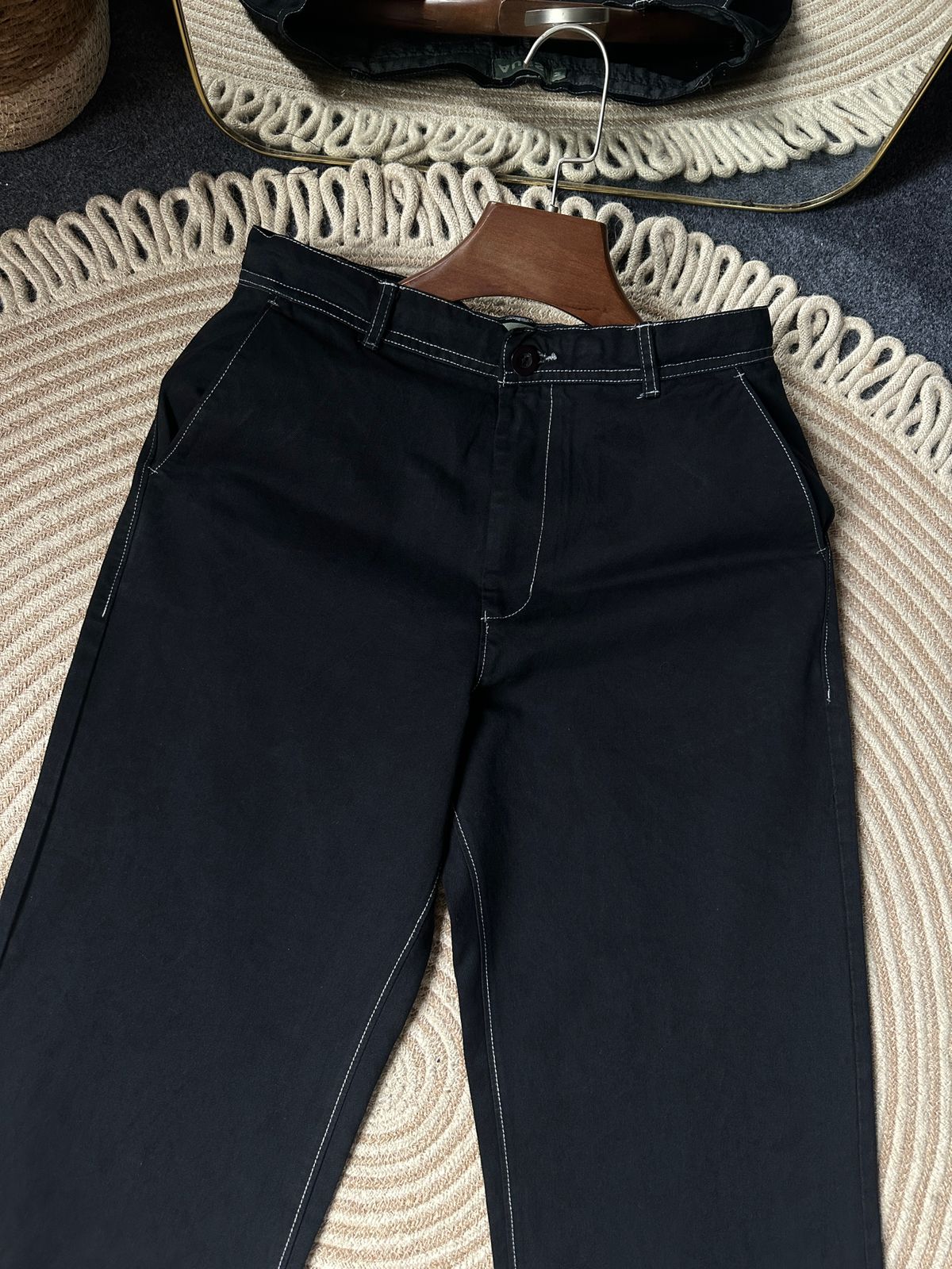 Contrast Thread Twill Baggy Pant 26-03 (Black)