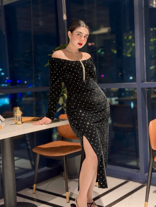 Stone Attached Black Bodycon 26-10