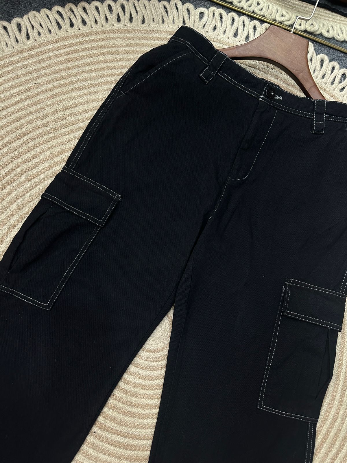 Contrast Thread Baggy Cargo Pant (Black)