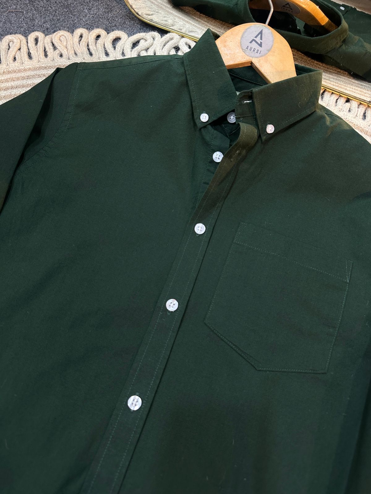 Men's Oxford Long Sleeve Formal Shirt - 26-33 (Bottle Green)