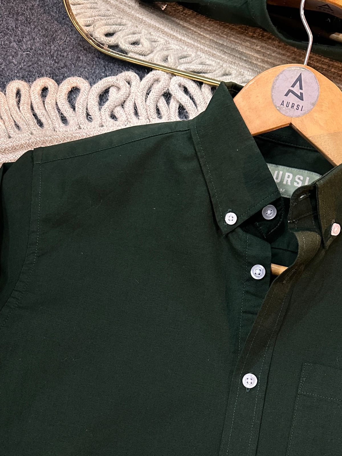 Men's Oxford Long Sleeve Formal Shirt - 26-33 (Bottle Green)