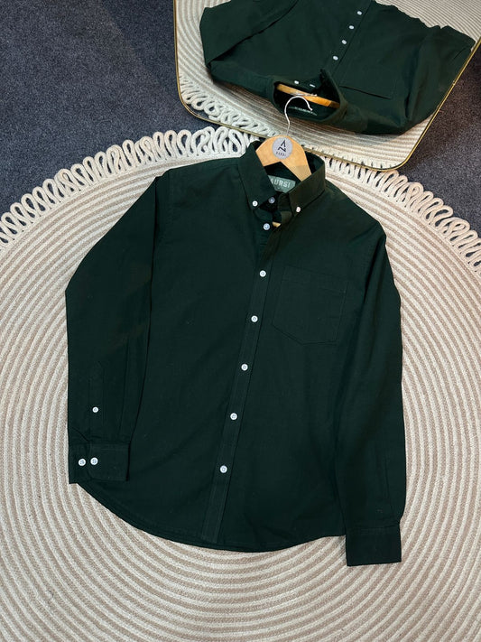 Men's Oxford Long Sleeve Formal Shirt - 26-33 (Bottle Green)