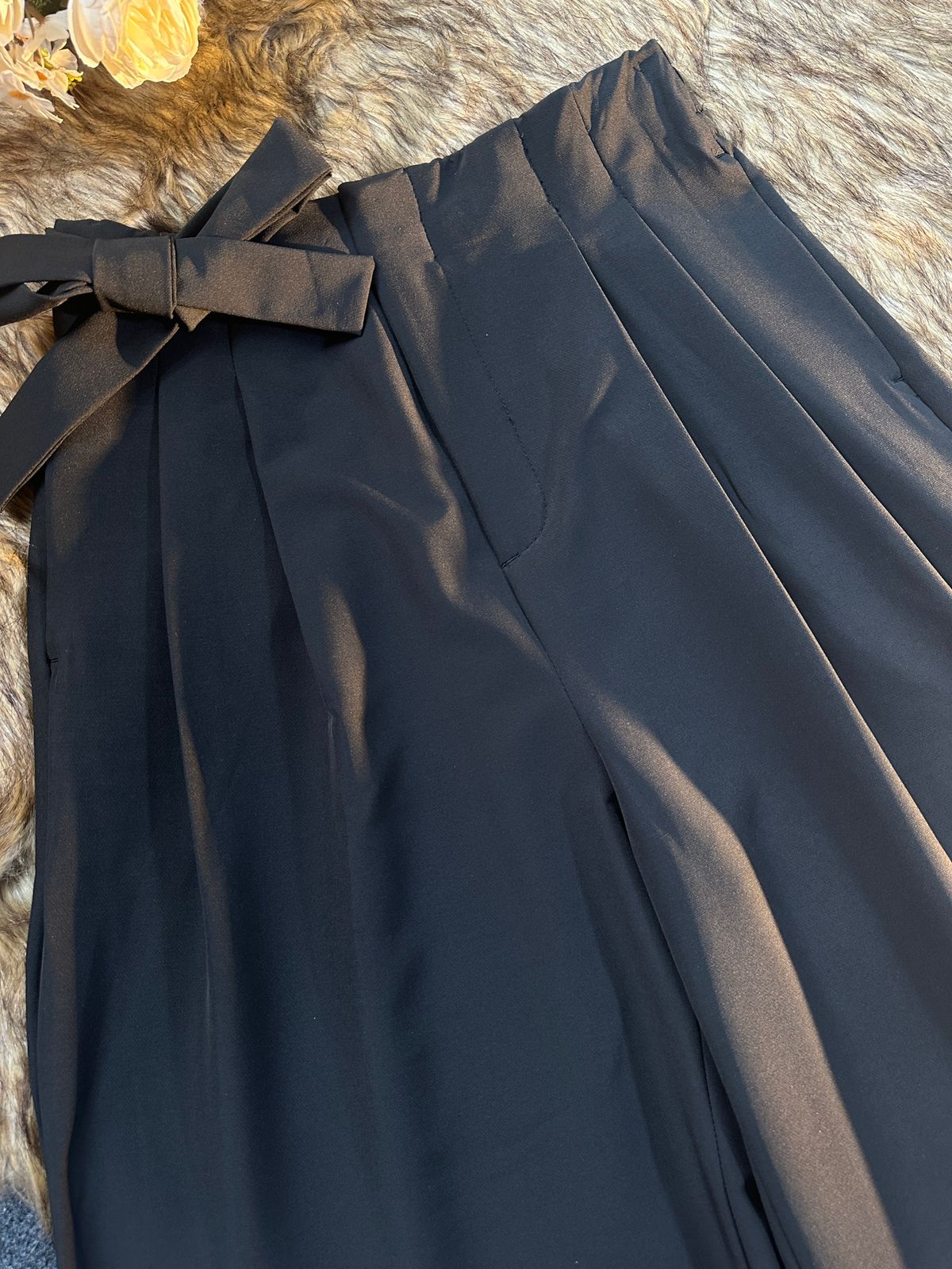 Ladies Straight Loose Fit Wide Leg Pants - 08 (Black)