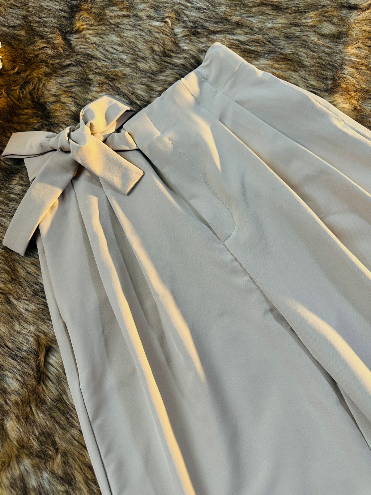 Ladies Straight Loose Fit Wide Leg Pants - 08 (Cream)