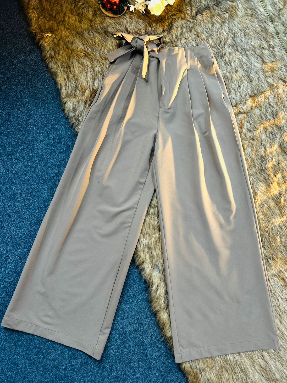 Ladies Straight Loose Fit Wide Leg Pants - 08 (Beige)