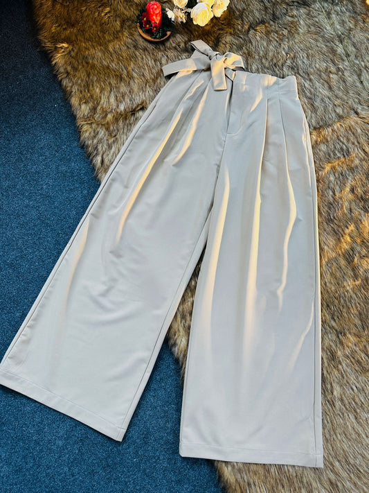 Ladies Straight Loose Fit Wide Leg Pants - 08 (Cream)