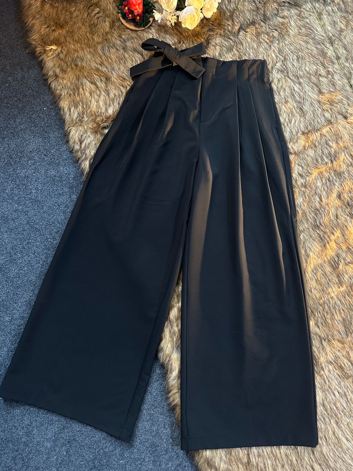 Ladies Straight Loose Fit Wide Leg Pants - 08 (Black)