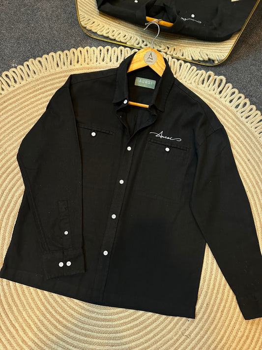 Boxy Linen Shirt (Black) - 26-58
