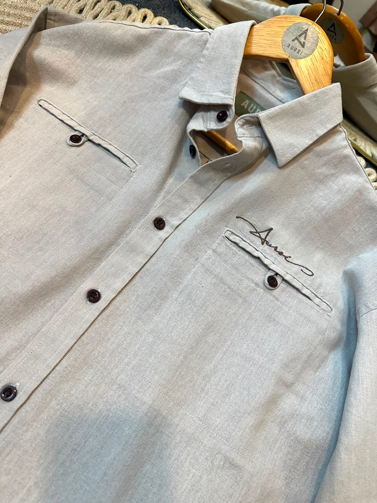 Boxy Linen Shirt (Light Gray) - 26-60