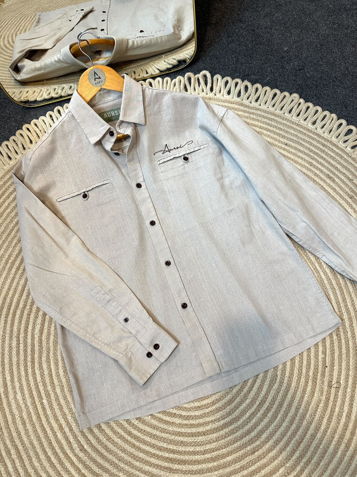 Boxy Linen Shirt (Light Gray) - 26-60