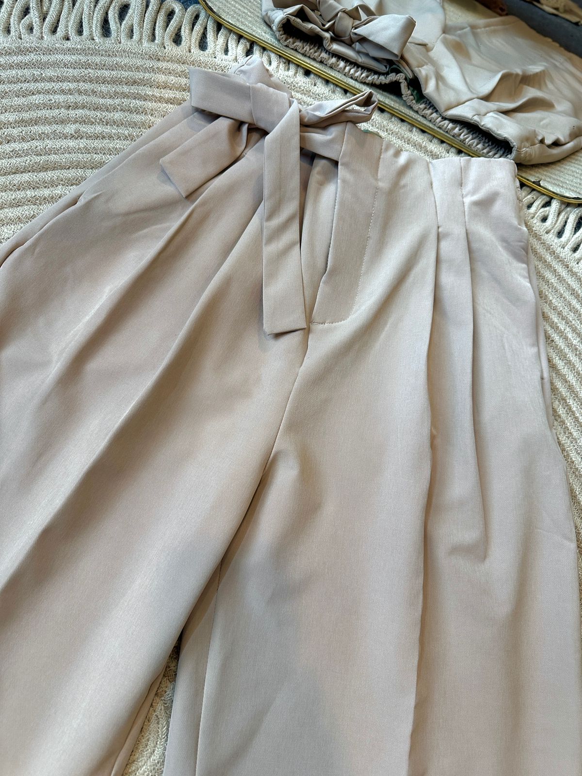Ladies Straight Loose Fit Wide Leg Pants - 08 (Cream)