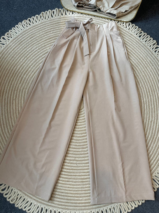 Ladies Straight Loose Fit Wide Leg Pants - 08 (Cream)