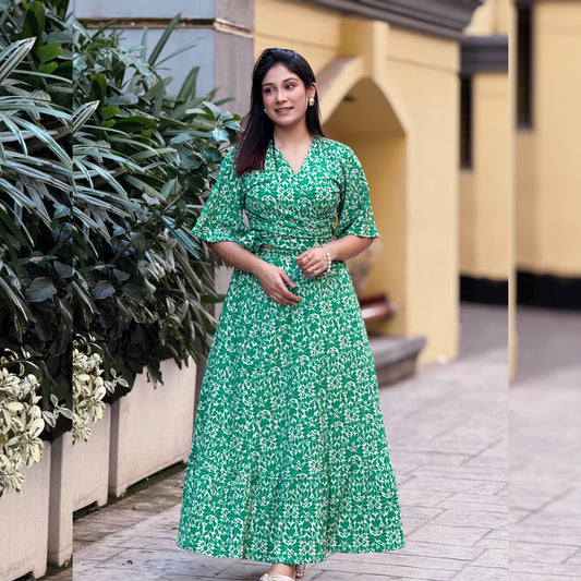 Green Printed Skirt & Top Sets - AURSI