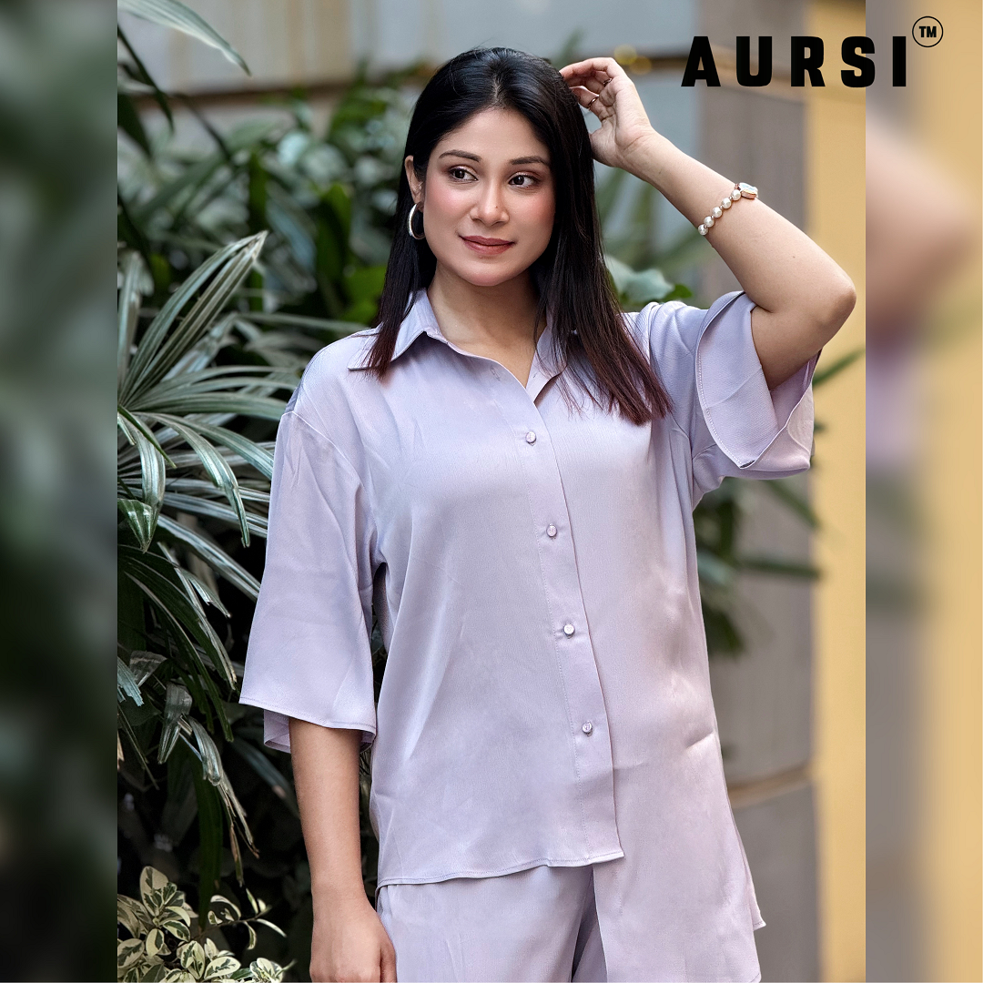 Light Lavender Shirt Pants Co-Ord by AURSI