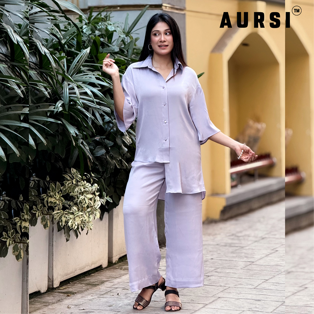Light Lavender Shirt Pants Co-Ord by AURSI