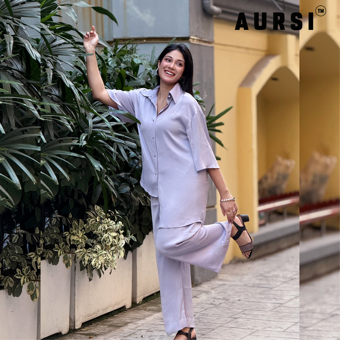 Light Lavender Shirt Pants Co-Ord by AURSI