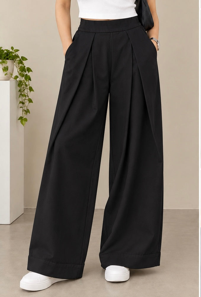 Ladies Flowy Super Baggy Pant 26-012 (Black)