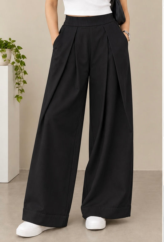 Ladies Flowy Super Baggy Pant 26-012 (Black)