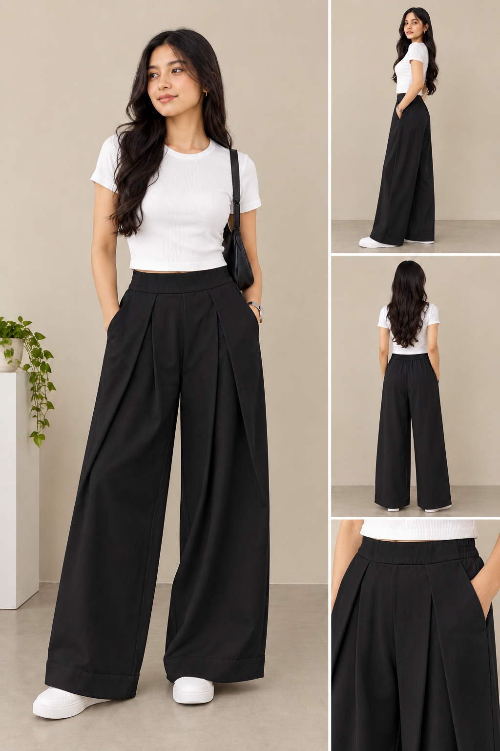 Ladies Flowy Super Baggy Pant 26-012 (Black)