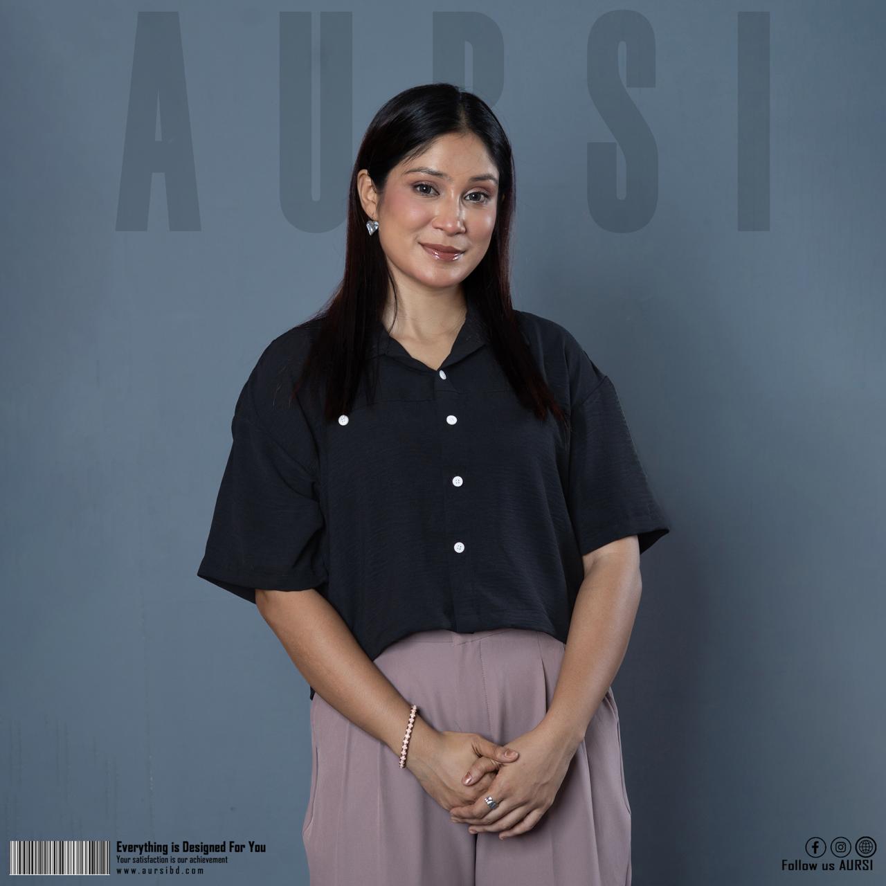 Ladies Crop Shirt 006 (Black)