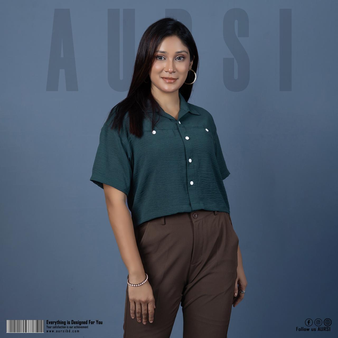 Ladies Crop Shirt 006 (Bottle Green)