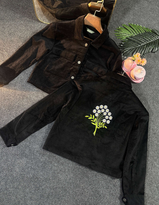 Embroidered Ladies Crop Jacket (Black)