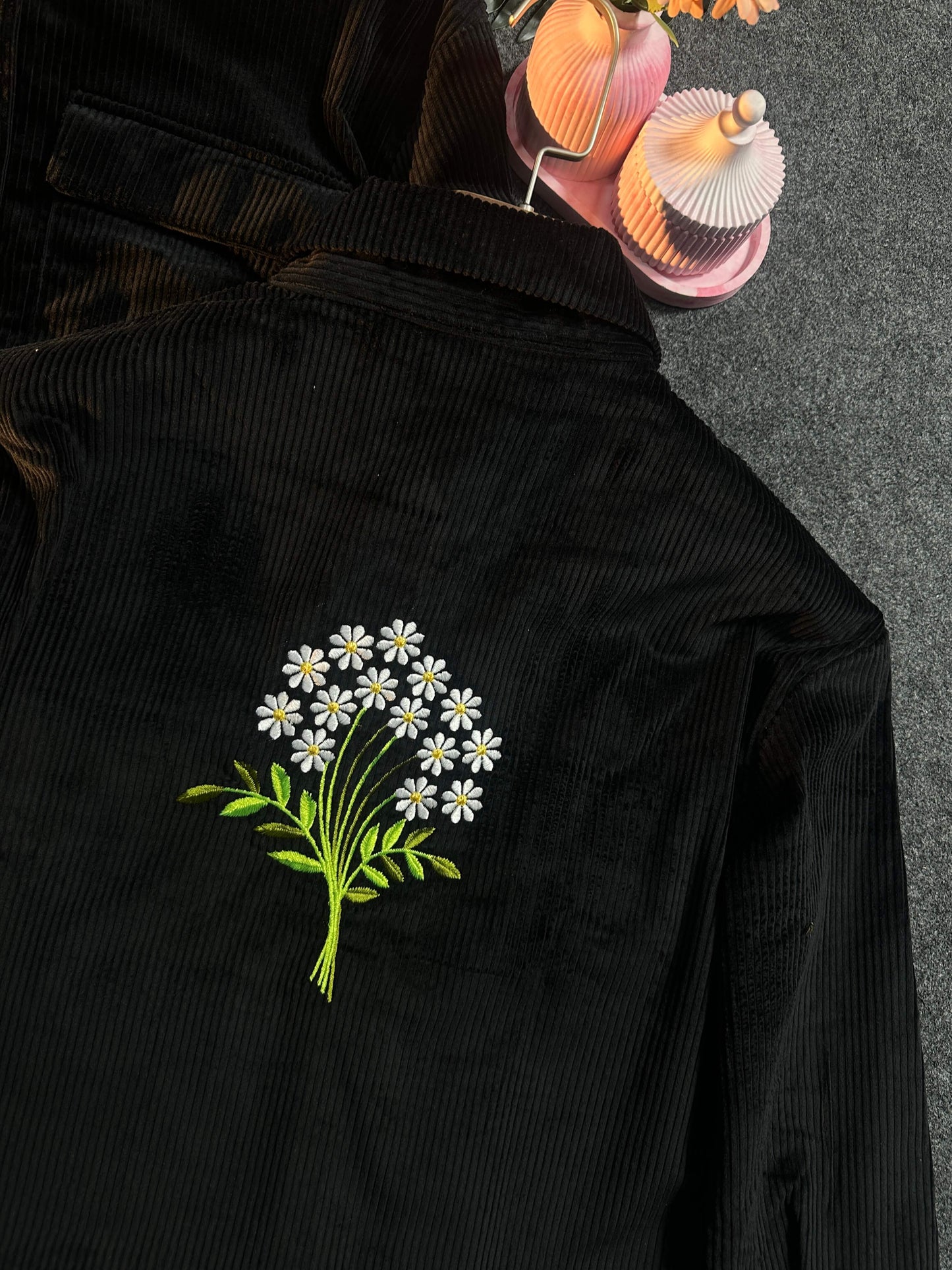 Embroidered Ladies Crop Jacket (Black)