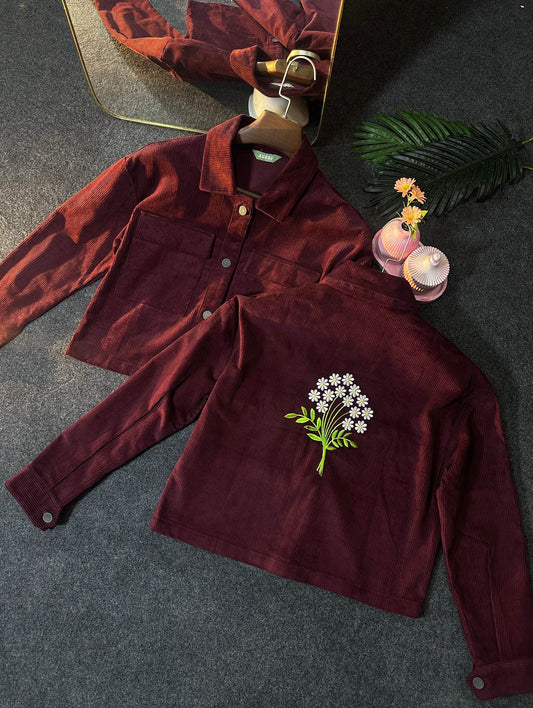 Embroidered Ladies Crop Jacket (Maroon)