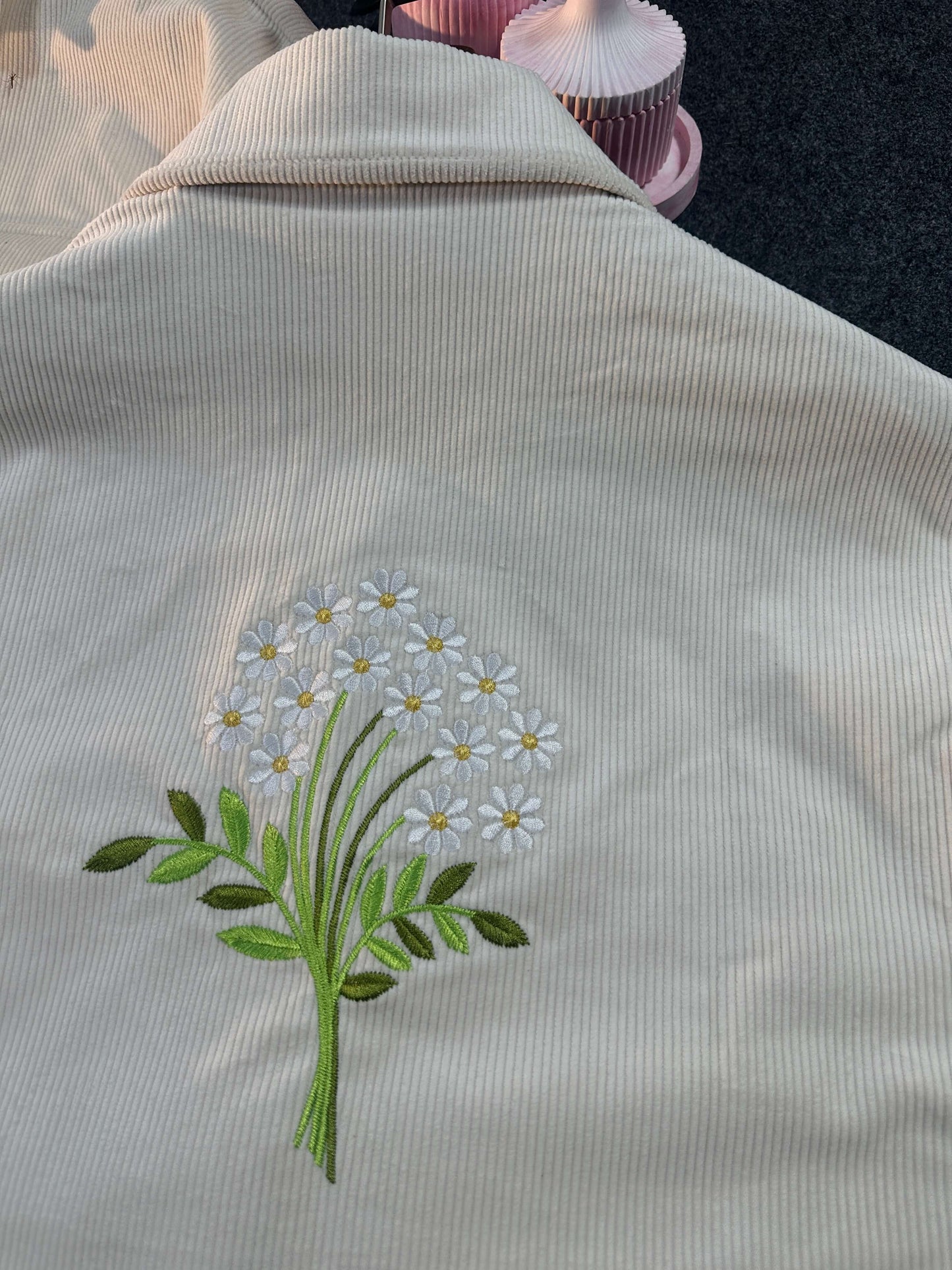 Embroidered Ladies Crop Jacket (Off-White)